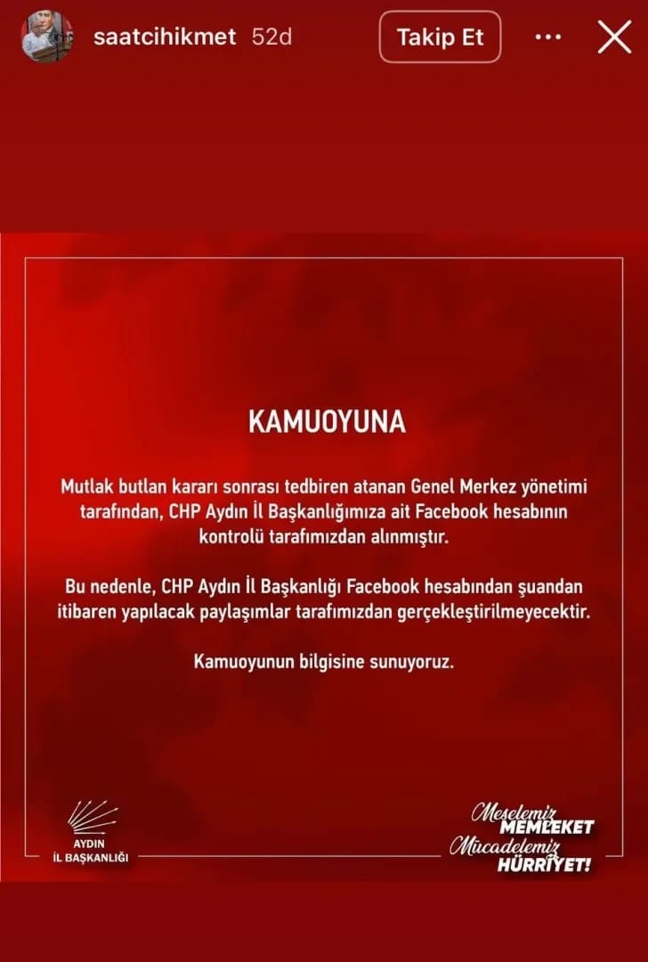 CHP Aydın’dan Sosyal Medya Hesabı Açıklaması