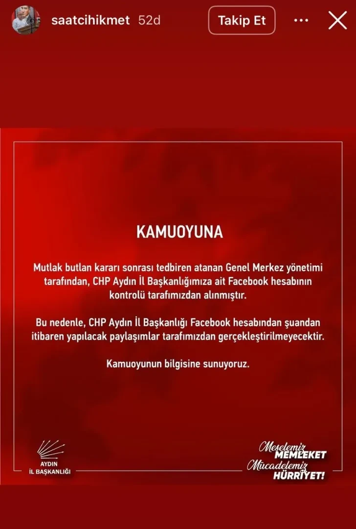 CHP Aydın’dan Sosyal Medya Hesabı Açıklaması